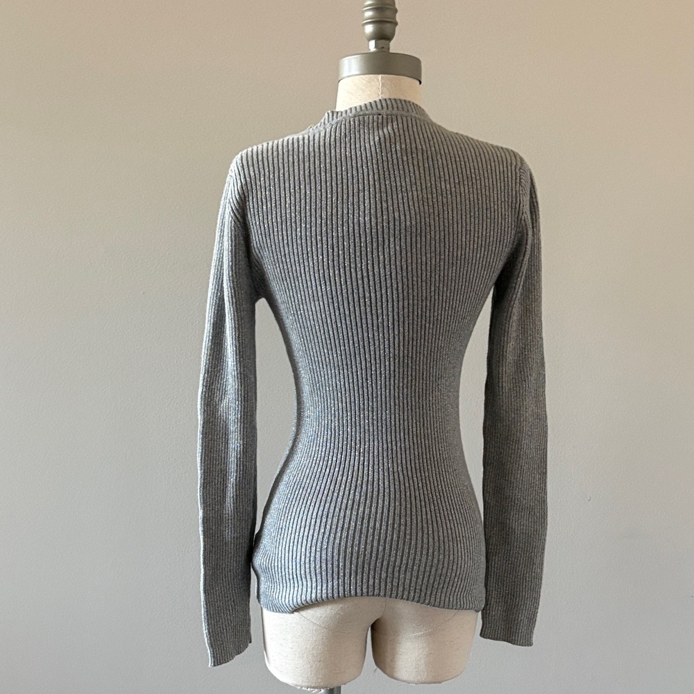 Basic Editions Metallic Ribbed Knit Sweater — Silver - Picture 4 of 9